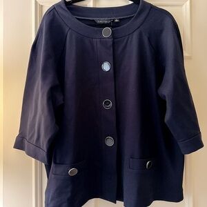 Dialogue Women's Navy Jacket Size 2x-3/4 sleeve with button detail on sleeve